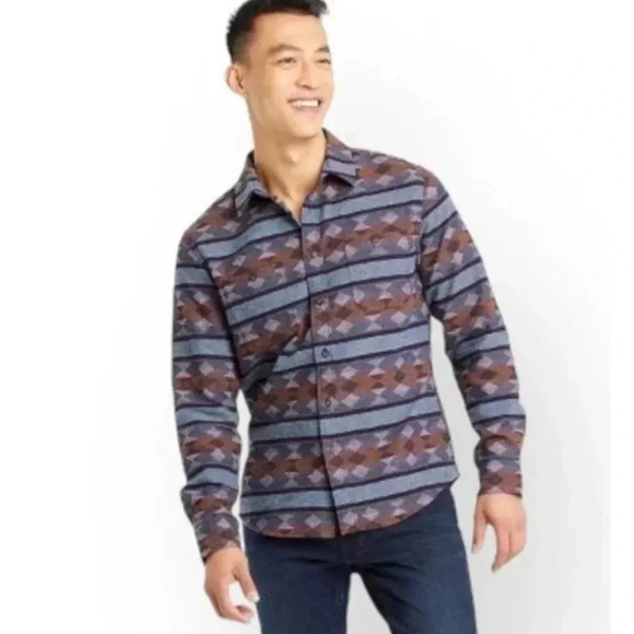 NWT Goodfellow Aztec Southwestern Print Flannel Button Up Shirt Sz M - Picture 1 of 7
